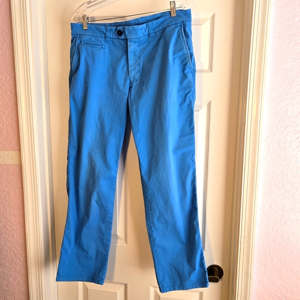 Brax Chino Pants Mens 34x32 Blue Feel Good Comfort Fit Flat Front Slash Pockets‎